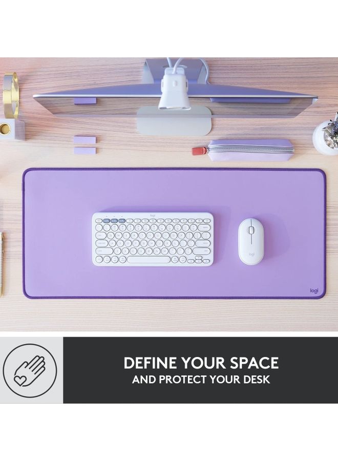 Logitech - Logitech Desk Mat Studio Series, Multifunctional Large Desk Pad, Extended Mouse Mat, Office Desk Protector with Anti slip Base, Spill resistant Durable Design, Lavender, 956-000054, Medium- Purple - Image 1