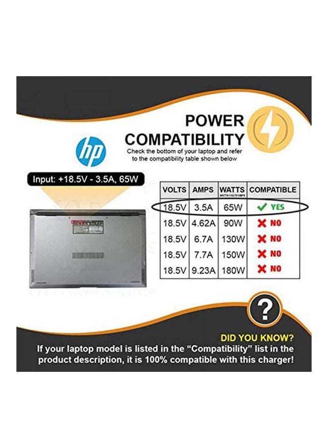 HP Adapter Power Charger Laptop 18.5V 3.5A 65W-Dc Size Bullet Black - Image 2