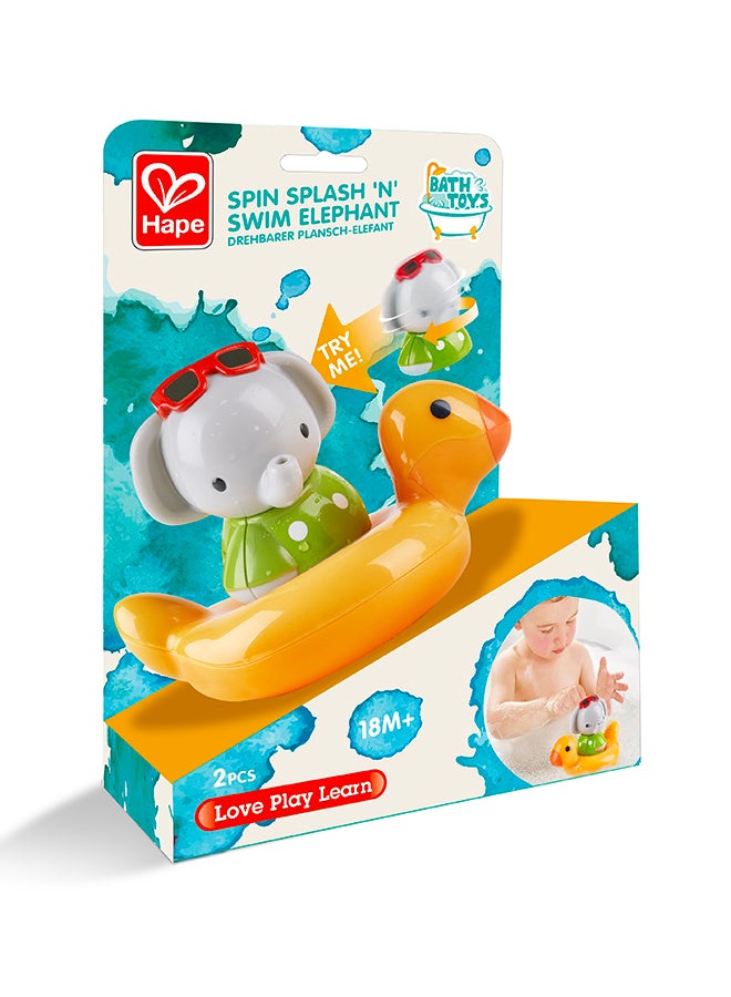 Spin Splash 'n' Swim Elephant Bath Toy | Interactive Water Play for Toddlers | Color-Changing Duck Ring Float | Wind-Up Spinning Fun | Encourages Color Learning | BPA-Free | Bath and Pool Toys 13cm