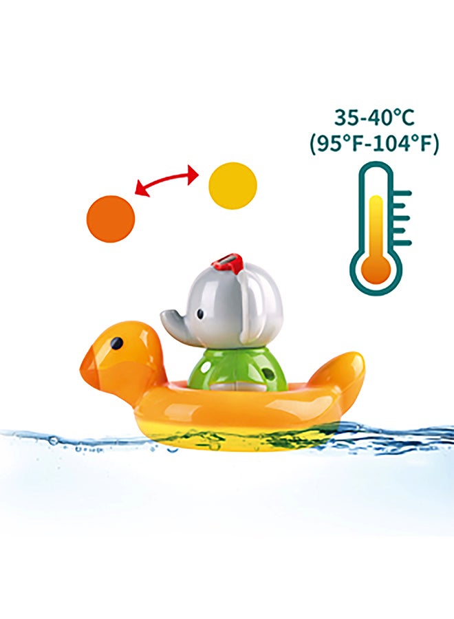 Spin Splash 'n' Swim Elephant Bath Toy | Interactive Water Play for Toddlers | Color-Changing Duck Ring Float | Wind-Up Spinning Fun | Encourages Color Learning | BPA-Free | Bath and Pool Toys 13cm