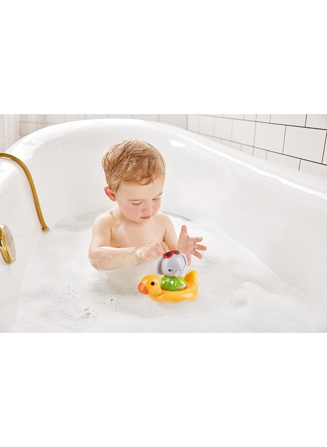 Spin Splash 'n' Swim Elephant Bath Toy | Interactive Water Play for Toddlers | Color-Changing Duck Ring Float | Wind-Up Spinning Fun | Encourages Color Learning | BPA-Free | Bath and Pool Toys 13cm