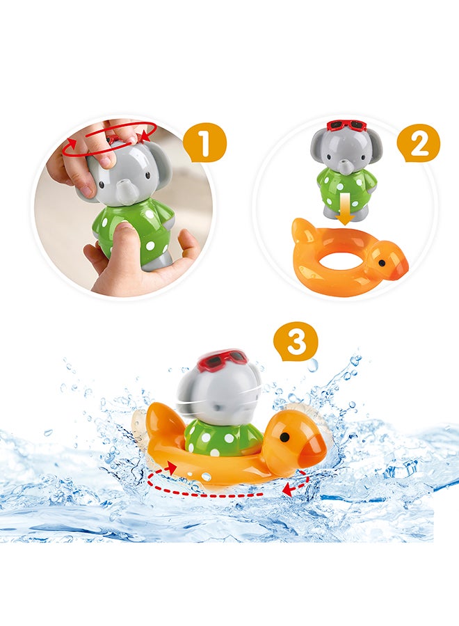 Spin Splash 'n' Swim Elephant Bath Toy | Interactive Water Play for Toddlers | Color-Changing Duck Ring Float | Wind-Up Spinning Fun | Encourages Color Learning | BPA-Free | Bath and Pool Toys 13cm