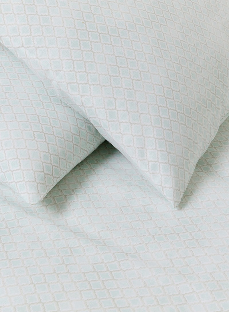 Amal Duvet Cover Set - With 1 Duvet Cover 260X220 Cm And 2 Pillow Cover 50X75 Cm - For Super/King Size Mattress - 100% Cotton Water Colour Ogee Percale - 144 Thread Count Cotton Sky  - Image 5