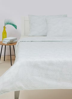 Amal Duvet Cover Set - With 1 Duvet Cover 260X220 Cm And 2 Pillow Cover 50X75 Cm - For Super/King Size Mattress - 100% Cotton Water Colour Ogee Percale - 144 Thread Count Cotton Sky  - Image 1