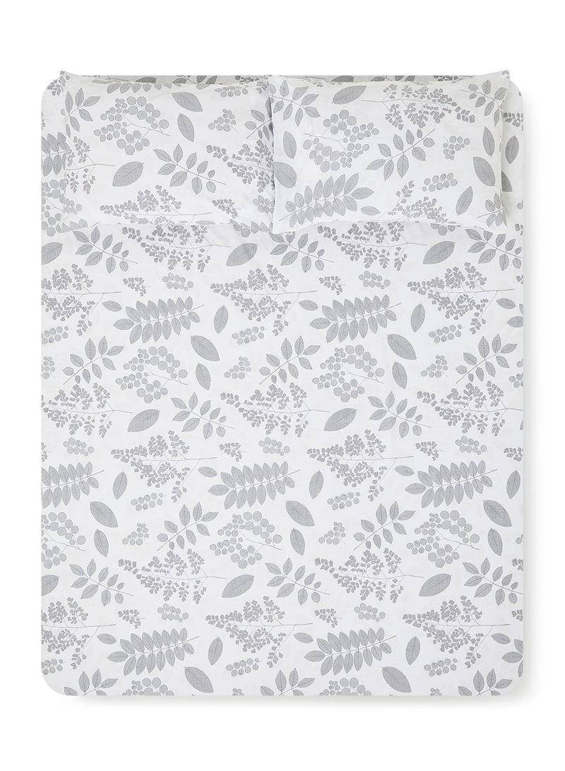 Noon East Fitted Bedsheet Set Twin Size  100% Cotton Percale Light Weight Everyday Use 180 TC High Quality 1 Bed Sheet And 2 Pillow Cases Printed Design White/Dark Grey Color White/Dark Grey 120 x 200 + 33cm  - Image 1