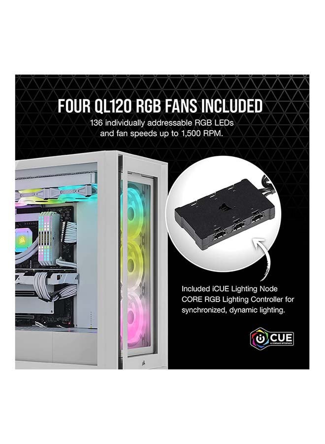 CORSAIR - iCUE 5000X RGB QL Edition Mid-Tower Case - (Four CORSAIR QL120 RGB Fans, Included CORSAIR iCUE Lighting Node CORE, Easy Cable Management, 136 Total RGB LEDs) - Image 1