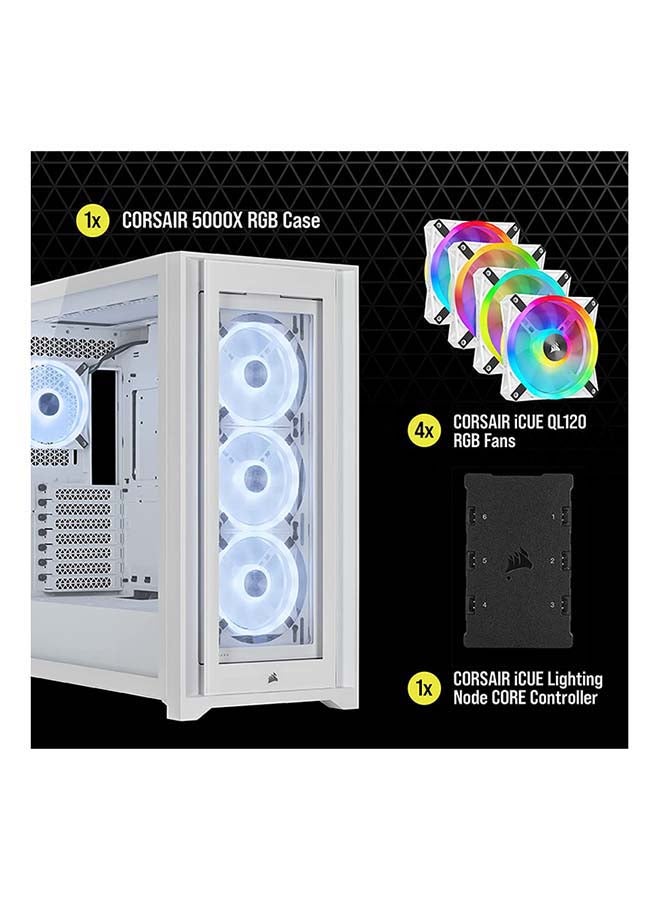 CORSAIR - iCUE 5000X RGB QL Edition Mid-Tower Case - (Four CORSAIR QL120 RGB Fans, Included CORSAIR iCUE Lighting Node CORE, Easy Cable Management, 136 Total RGB LEDs) - Image 1