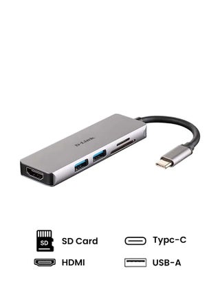 موزع منافذ USB-C‏ بتصميم 5 في 1 مع منفذ HDMI وقارئ بطاقات مايكرو SD طراز DUB-M530 رمادي - v1649148225/N50713599A_1