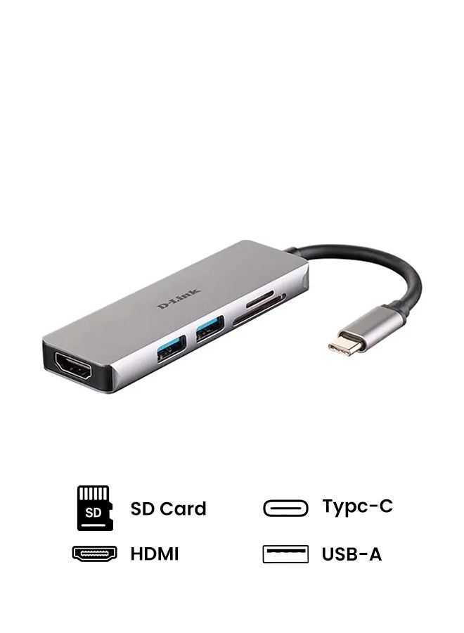 دي لينك موزع منافذ USB-C‏ بتصميم 5 في 1 مع منفذ HDMI وقارئ بطاقات مايكرو SD طراز DUB-M530 رمادي  - Image 1
