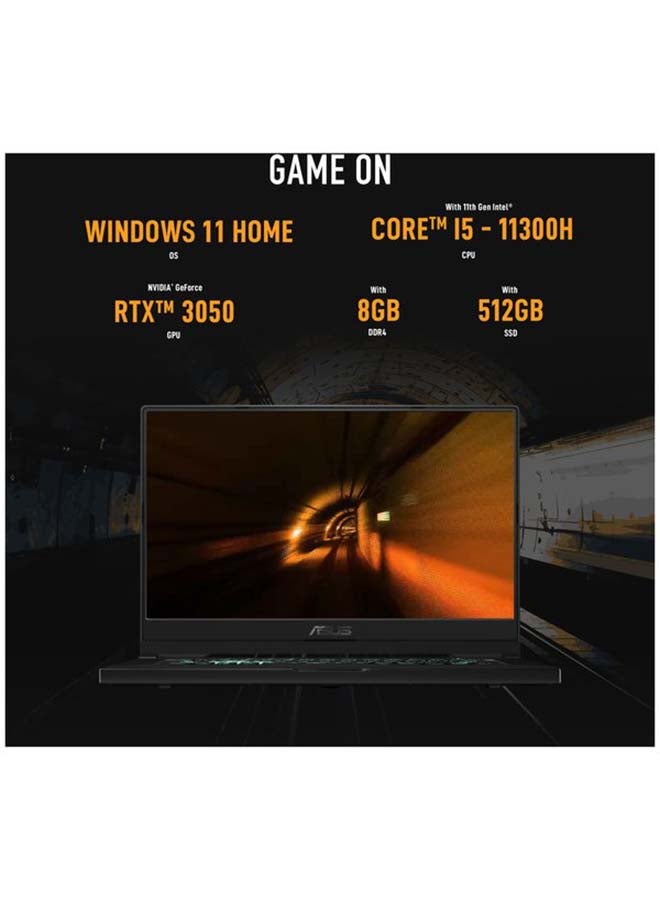 ASUS - TUF Dash F15 Gaming FX516PC-HN558W (Upgraded Version) Laptop, I5-11300H 8GB 512GB SSD, NV RTX3050, 4GB Graphics, WIN11 HOME, 15.6 inch FHD 1920X1080, 144Hz, /International Version English/Arabic Eclipse Gray - Image 1