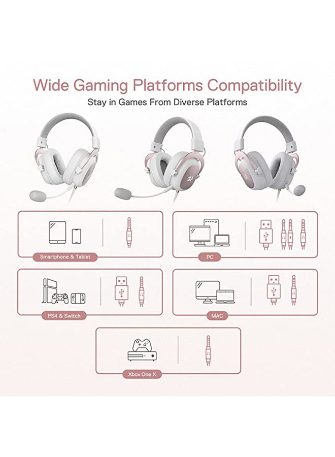 REDRAGON - H510 Zeus White Wired Gaming Headset - 7.1 Surround Sound - Memory Foam Ear Pads - 53MM Drivers - Detachable Microphone - Multi Platforms for PC, PS4/3 & Xbox One/Series X, NS - Image 1
