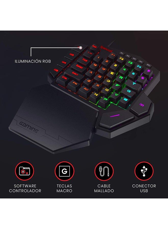 REDRAGON - Redragon K585 DITI One-Handed RGB Mechanical Gaming Keyboard Blue Switches Type-C Professional Gaming Keypad with 7 Onboard Macro Keys Detachable Wrist Rest 42 Keys - Image 1