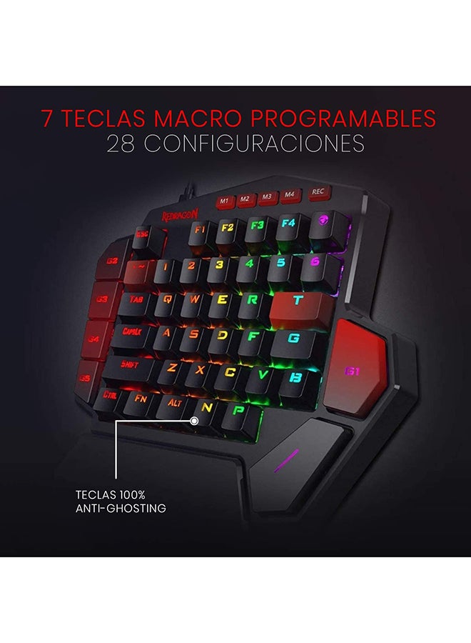 REDRAGON - Redragon K585 DITI One-Handed RGB Mechanical Gaming Keyboard Blue Switches Type-C Professional Gaming Keypad with 7 Onboard Macro Keys Detachable Wrist Rest 42 Keys - Image 1