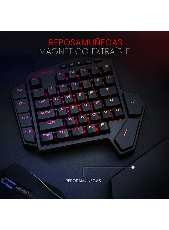 REDRAGON - Redragon K585 DITI One-Handed RGB Mechanical Gaming Keyboard Blue Switches Type-C Professional Gaming Keypad with 7 Onboard Macro Keys Detachable Wrist Rest 42 Keys - Image 1