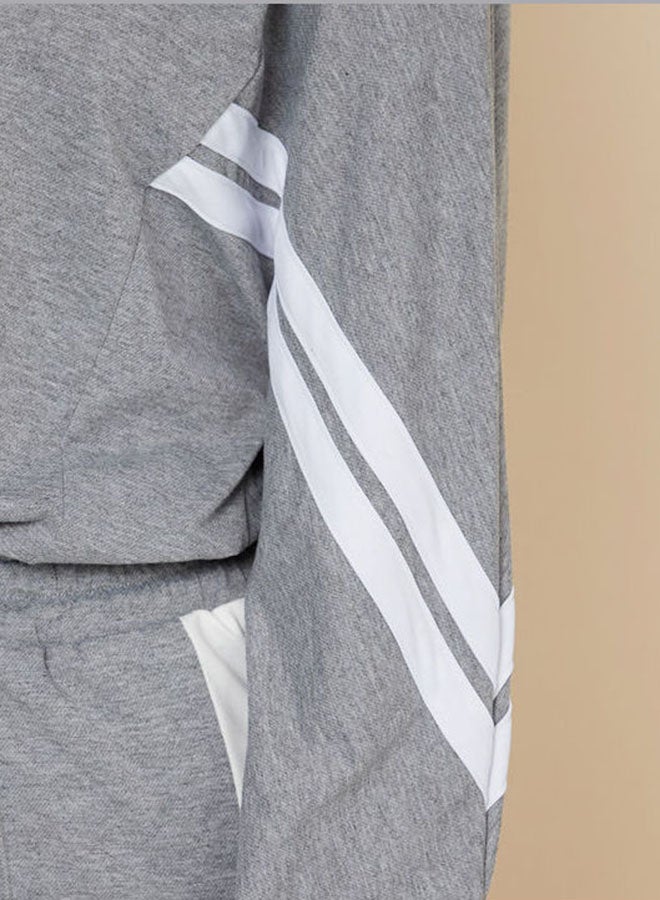 Closet By Styli Long Sleeve Collared T-Shirt With Pants Charcoal - Image 3