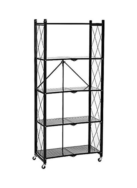 5-Layer Foldable Metal Storage Rack 4-Wheel Garage Garage Bakery Closet Wire Rack Foldable Storage Rack BLack 71x34x158cm