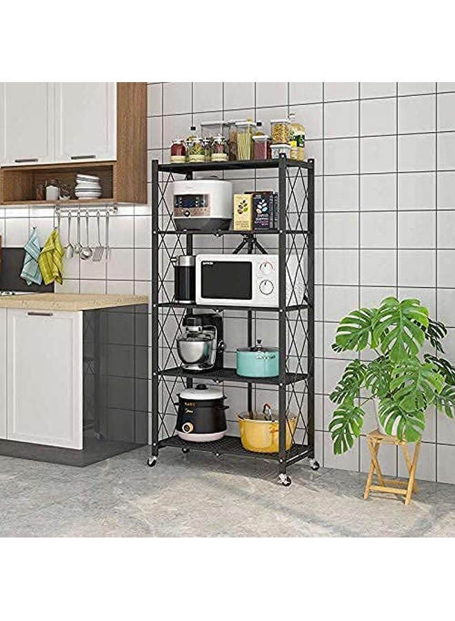 5-Layer Foldable Metal Storage Rack 4-Wheel Garage Garage Bakery Closet Wire Rack Foldable Storage Rack BLack 71x34x158cm - v1649154080/N53063826A_2