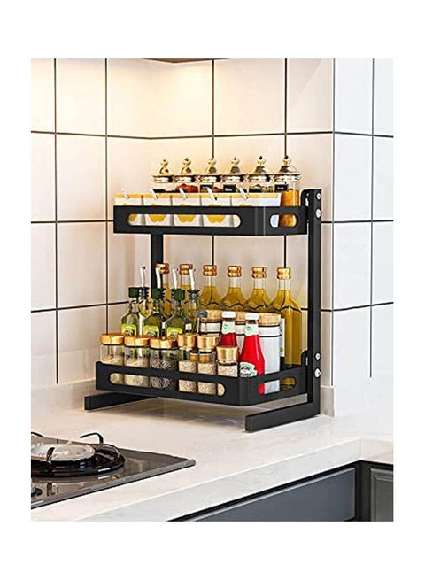 Stainless Steel Seasoning Organizer Spice Rack With Baking Paint Belvery 2 Tiers Metal Stand Large Kitchen Organizer For Countertop Black
