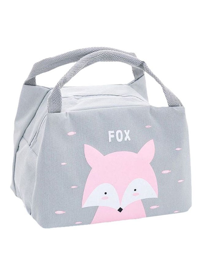 Beauenty - High-quality Material Durable Fox Printed Thermal Lunch Bag With Lightweight and Portable Size Grey/Pink 21x17x15cm - Image 1