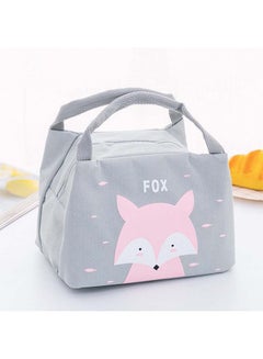 Beauenty High-quality Material Durable Fox Printed Thermal Lunch Bag With Lightweight and Portable Size Grey/Pink 21x17x15cm  - Image 2