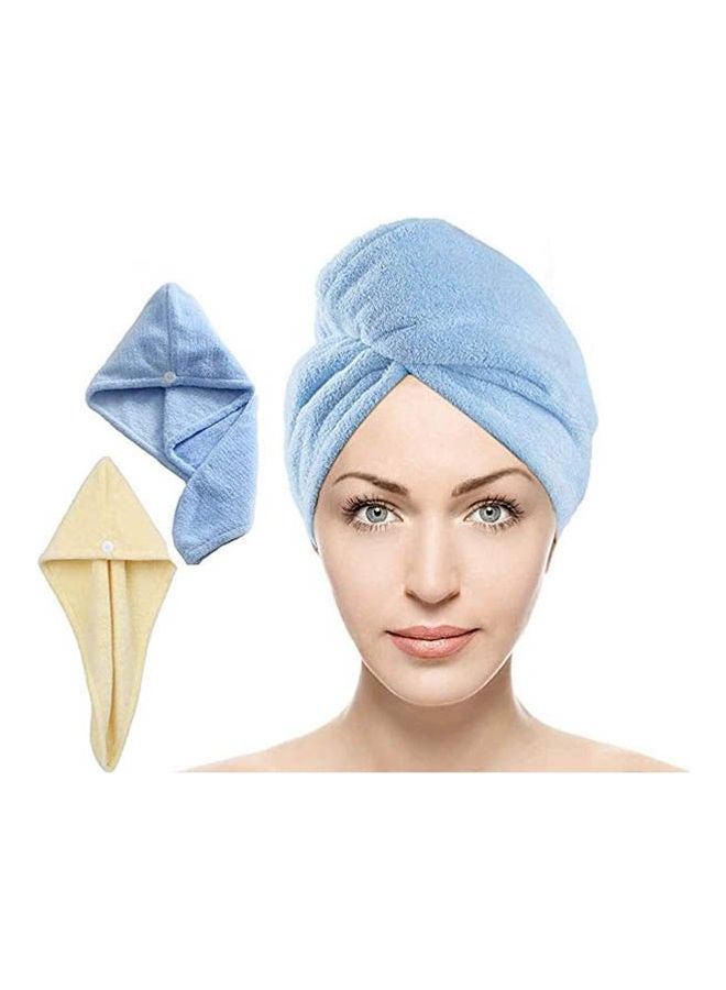 Microfiber Hair Drying Towel,Magic Hair Turban Wrap With Button 2 Pack Bule-Yellow ‎ 23.7x17.6x6.9cm - Image 1