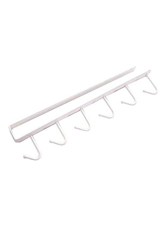 SOLDOUT 6 Hooks Stainless Steel Cupboard Hanging Hook Rack Holder Hooks Door Bathroom Kitchen Cabinet Draw Bedroom Towel Hanger White 26x6.5x2.2cm  - Image 1