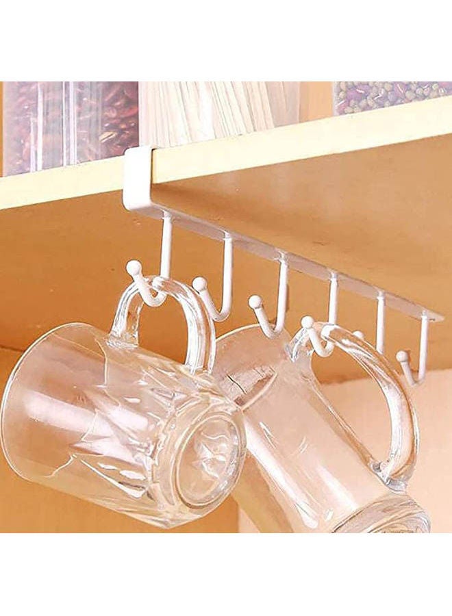 SOLDOUT 6 Hooks Stainless Steel Cupboard Hanging Hook Rack Holder Hooks Door Bathroom Kitchen Cabinet Draw Bedroom Towel Hanger White 26x6.5x2.2cm  - Image 2