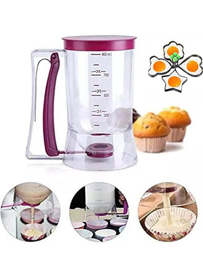 Batter Dispenser With Measuring Label 4 Pack Pancake Mold Egg Shaper As A Gift Next To Batter Dispenser Mauve-Clear - Image 1