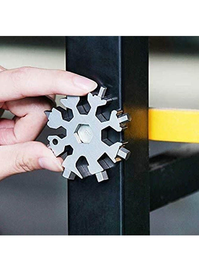 Universal Wrench 18In1 Snowflake Modeling Multitool Portable Pocket Tool Upgrade Box Pendant Wrench Silver 