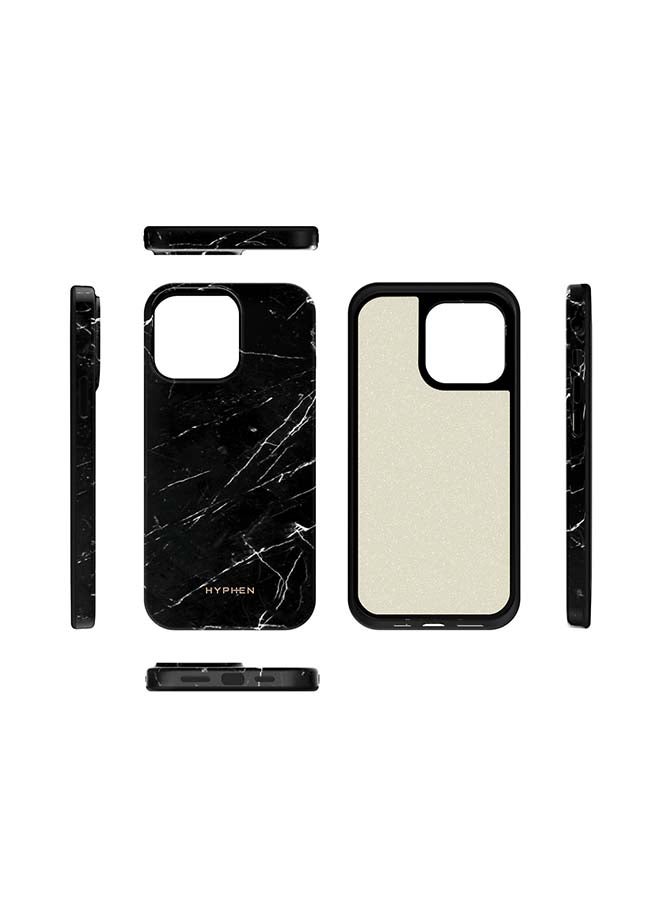 HYPHEN Luxe Marble Case Compatible With Aplple iPhone 13 Pro -Thermoplastic - Solid Wireless Charging Compatible Technology Black - Image 3