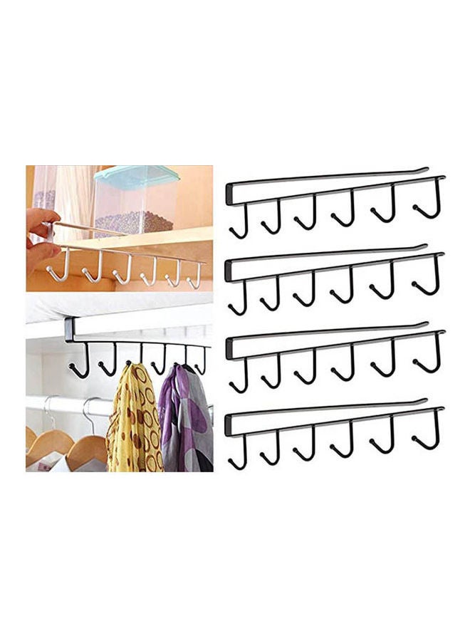 4Pcs 6 Hooks Cup Holder Hang Kitchen Cabinet Under Shelf Storage Rack Organizer Hook Black 6.5x25cm  - Image 1