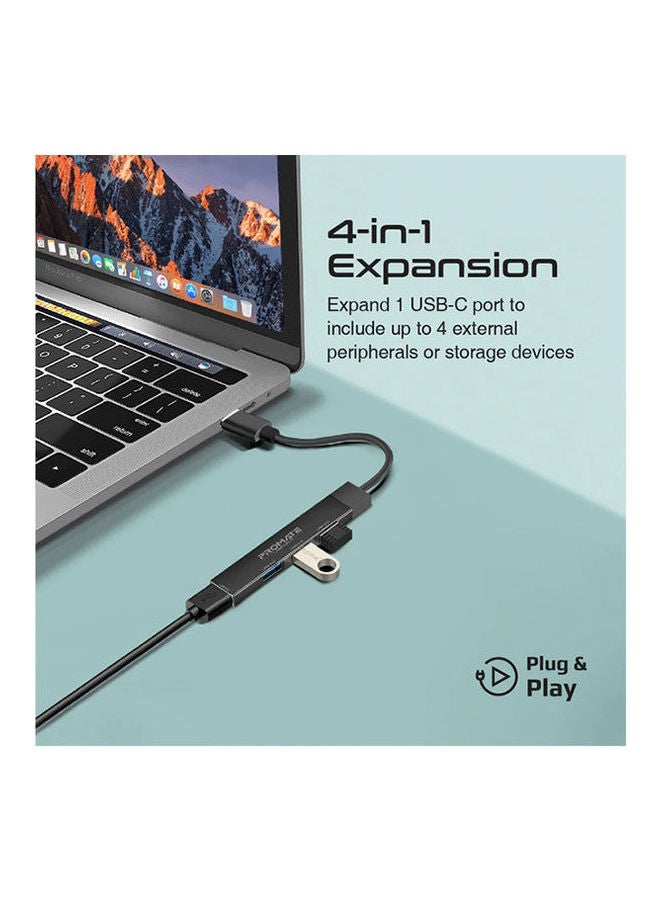 PROMATE - 4-in-1 Multi-Port USB-C Data Hub Black - Image 1