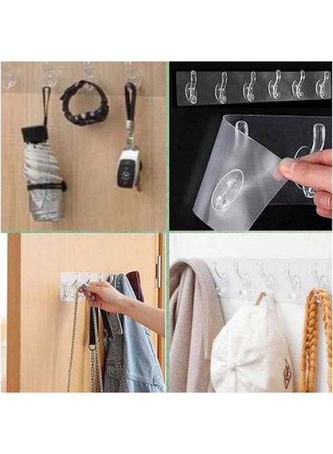A Multi Use Holder With 6 Hooks Self Adhesive For Hanging Keys Accessories Clothes Etc- Clear