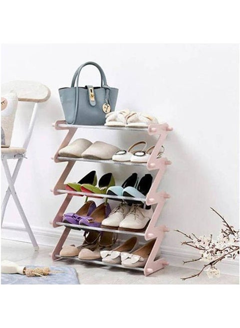 Plastic Metal Shoe Organizer Zigzag 5 Levels Pink