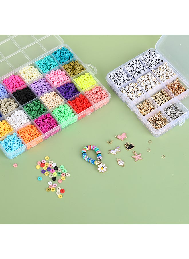 ESSEN - Clay Beads Heishi Bracelet Jewellery Making DIY Bead Craft Kit with Charms Alphabets - 5591+ Pieces 21 x 14 x 4.8cm - Image 1