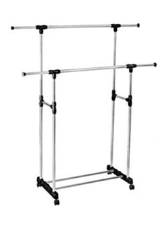 Clothes Double Pole Portable Rack Hanger Extendable Rolling Garments Silver ‎64.8x9.4x8.4cm