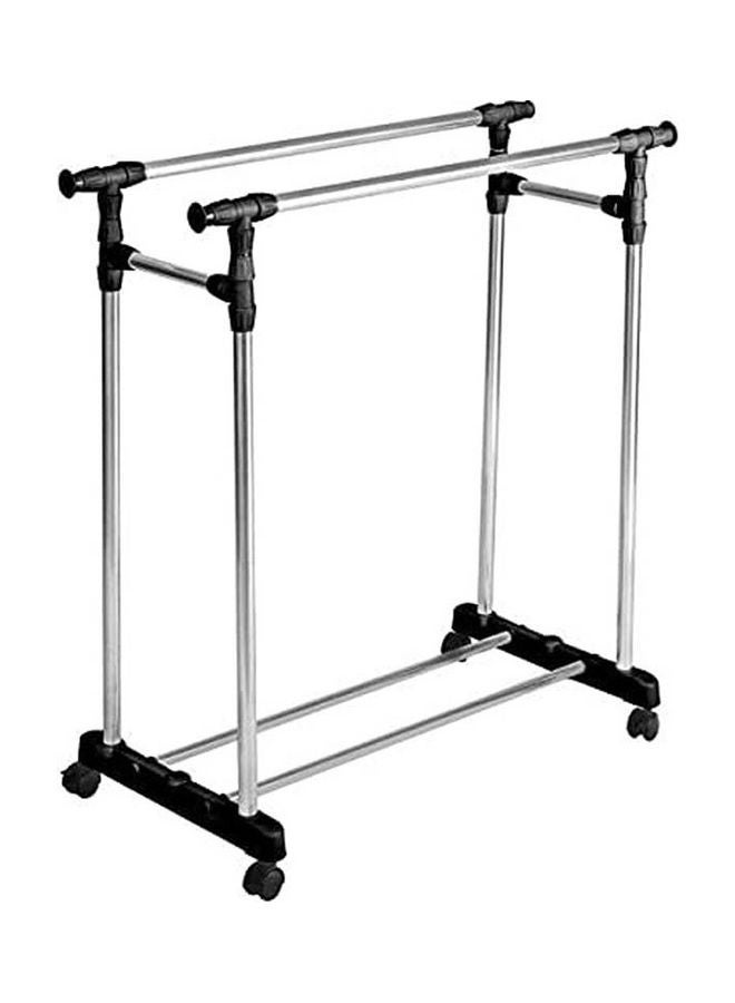 Double Pole Adjustable Portable Clothes Rack Hanger Extendable Rolling Silver ‎100x50x5cm  - Image 1