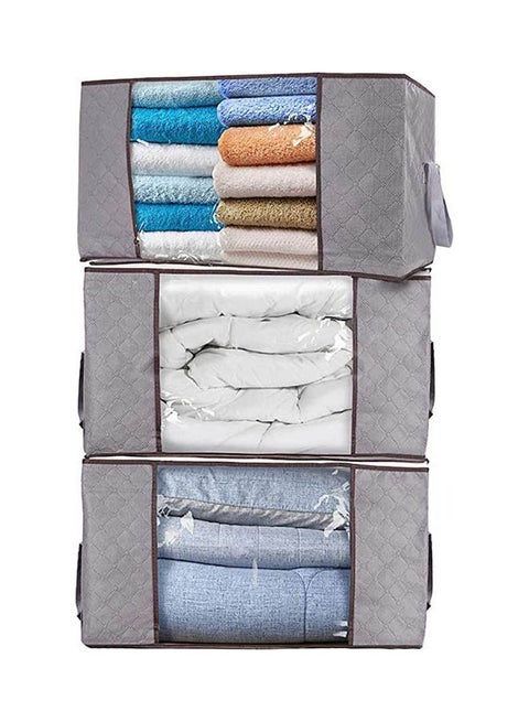 3Pcs Foldable Closet Organizer Clothing Storage Bag Box Grey 60x40x35cm