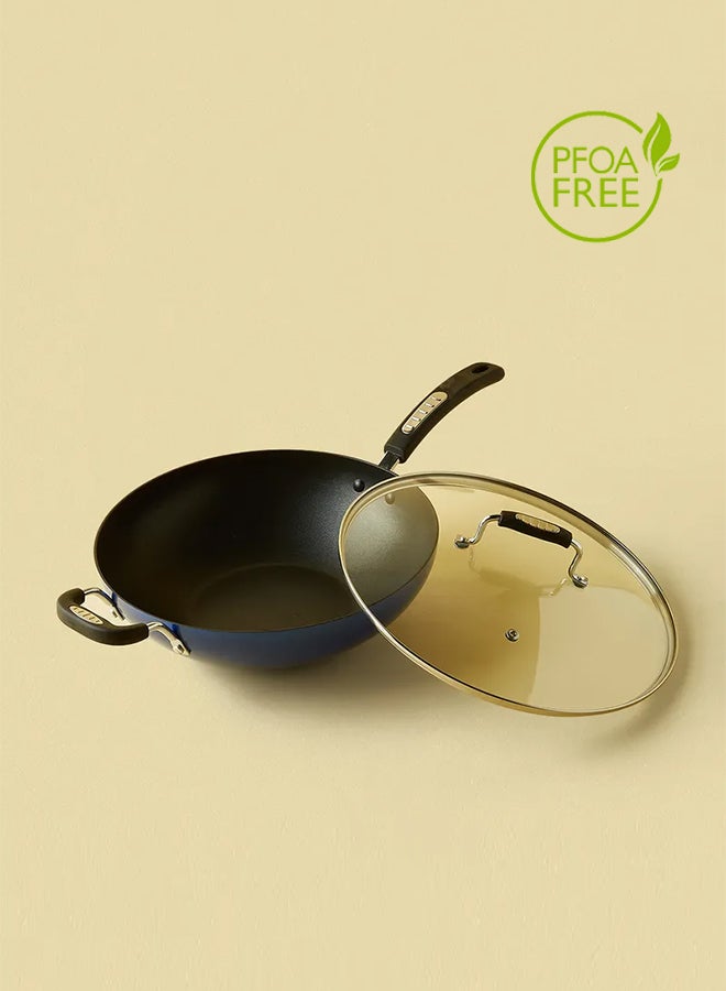 ايست من نون مقلاة ووك بسطح مانع للالتصاق عند التقليب وسعة 4.2 لترات ومزودة بغطاء - مقاس 30 سم - لون أزرق أزرق - Image 3