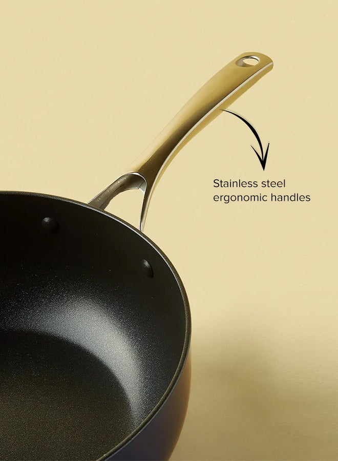 Noon East - 4.6 L Frying Pan - Aluminum Pan Coated With Non-Stick Surface - Heavy Bottom Chef'S - Tempered Glass Lid - PFOA Free - Blue Blue - Image 1