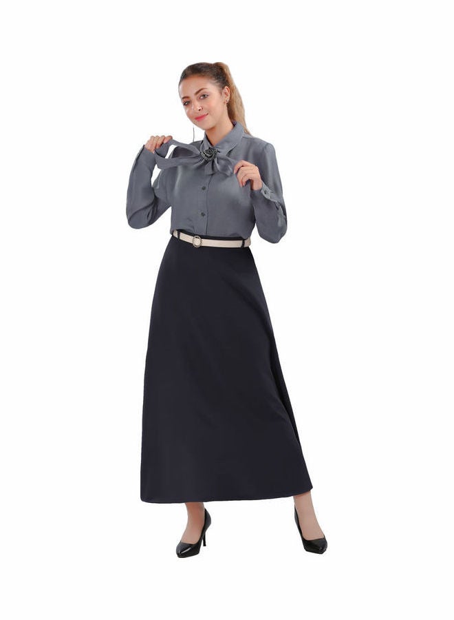 Smoky Egypt Casual Plain-Basic Collared Neck Blouse Dark Gray  - Image 1