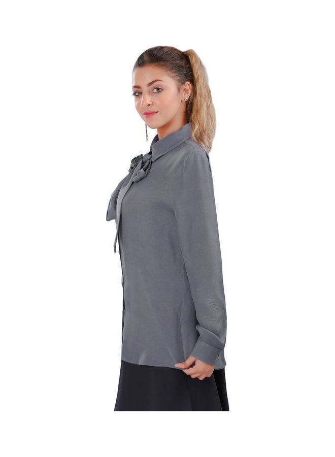 Smoky Egypt Casual Plain-Basic Collared Neck Blouse Dark Gray  - Image 2