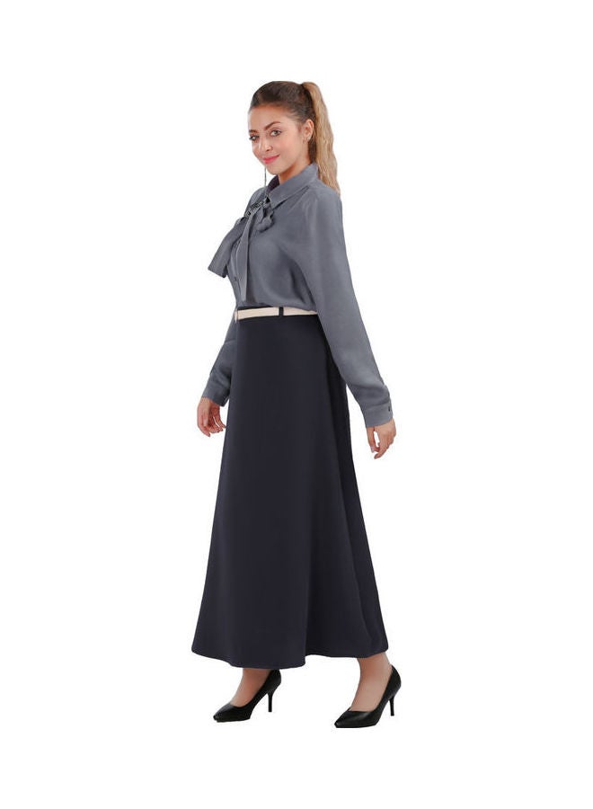 Smoky Egypt Casual Plain-Basic Collared Neck Blouse Dark Gray  - Image 3
