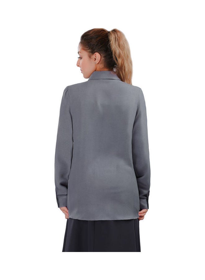 Smoky Egypt Casual Plain-Basic Collared Neck Blouse Dark Gray  - Image 4