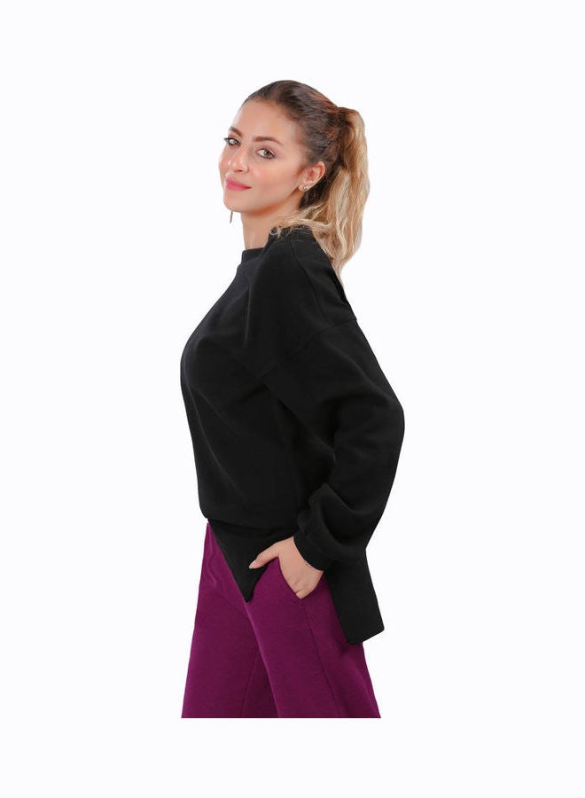 Smoky Egypt - Casual Plain-Basic Round Neck Blouse Black - Image 1