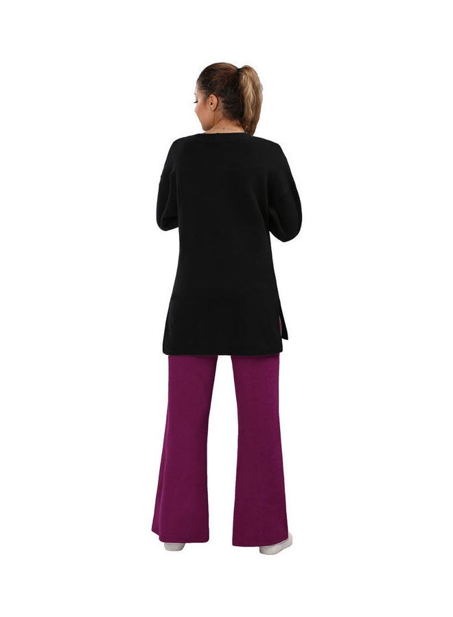 Smoky Egypt - Casual Plain-Basic Round Neck Blouse Black - Image 1
