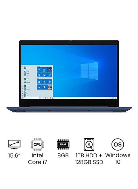 IdeaPad 3 Laptop With 15.6-Inch Full HD Display, 10th Gen Core i7 Processor/8GB RAM/1TB HDD+128GB SSD Hybrid Drive/NVIDIA GeForce MX330 Graphics Card/Windows 10 Abyss Blue