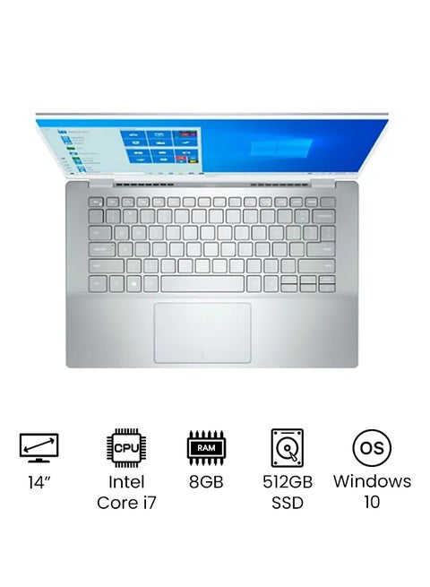 Inspiron 7490-7842SLV (Upgraded Version) Laptop With 14-Inch Full HD Display, Core i7-10510U Processer/8GB RAM/512GB SSD/Intel UHD Graphics/Windows 10 /International Version English Platinum Silver