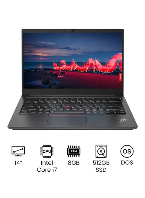 ThinkPad E14 Gen 2 20TA000MAD (Upgraded Version) Laptop With 14-Inch Full HD Display, Core i7 Processor/8GB RAM/512GB SSD/DOS(Without windows)/Intel Iris Xe Graphics /International Version English/Arabic Black