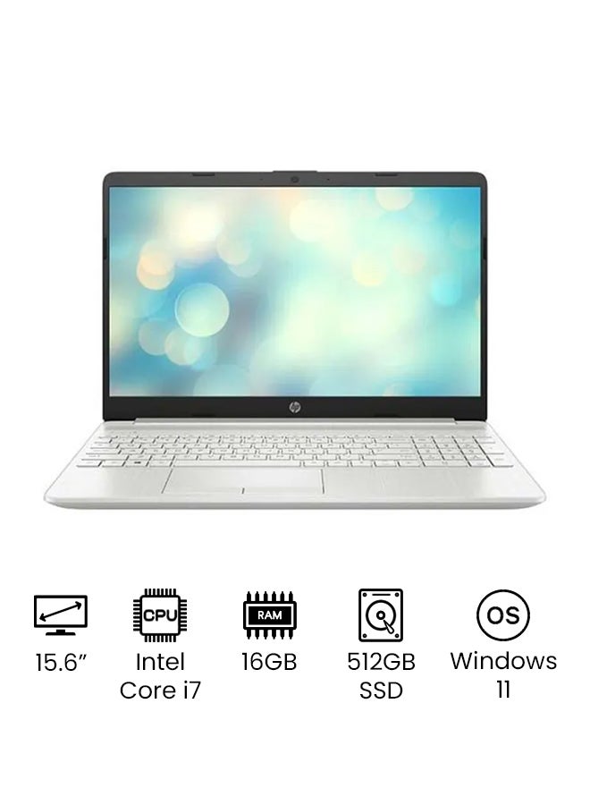 إتش بي - لابتوب 15dw3145 بشاشة مقاس 15.6 بوصة بدقة كاملة الوضوح ومعالج كور i7 1165G7 من الجيل الحادي عشر/ ذاكرة رام سعة 16 جيجابايت/ محرك أقراص SSD سعة 512 جيجابايت/ بطاقة رسومات إنتل فائقة الوضوح/ نظام تشغيل ويندوز 11/ إصدار عالمي اللغة الإنجليزية فضي - Image 1